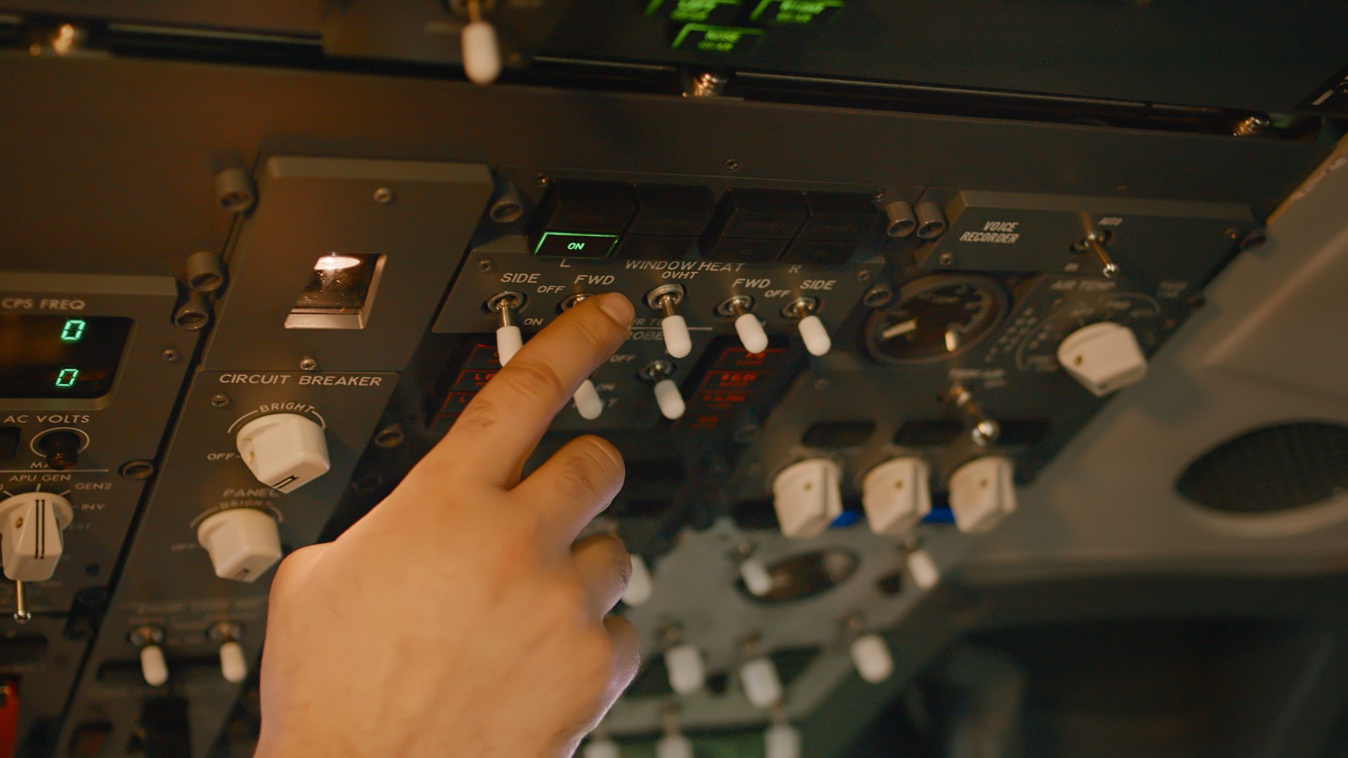 Avionics panel checks in the flight deck