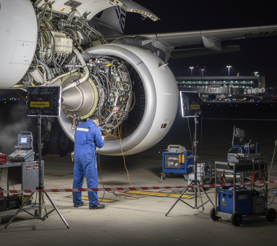 Night engine work during an AOG recovery